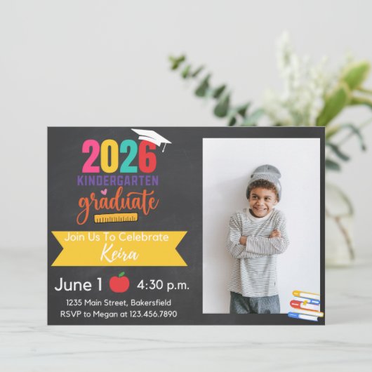 2026 Kindergarten Graduation Invitation with Photo 招待状 (スタンド正面)
