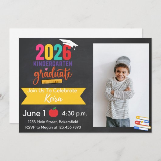 2026 Kindergarten Graduation Invitation with Photo 招待状 (正面/裏面)