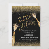 2026 Lets Party Black Gold New Year Invitation 招待状 (正面)