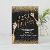 2026 Lets Party Black Gold New Year Invitation 招待状 (スタンド正面)