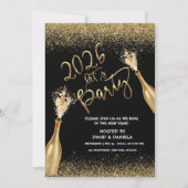 2026 Lets Party Black Gold New Year Invitation 招待状 (正面)