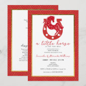 2026 Little Horse Floral Horseshoe Red Baby Shower 招待状 (正面/裏面)