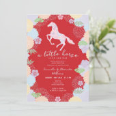 2026 Little Horse Floral Red Garden Baby Shower 招待状 (スタンド正面)