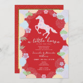 2026 Little Horse Floral Red Garden Baby Shower 招待状 (正面/裏面)