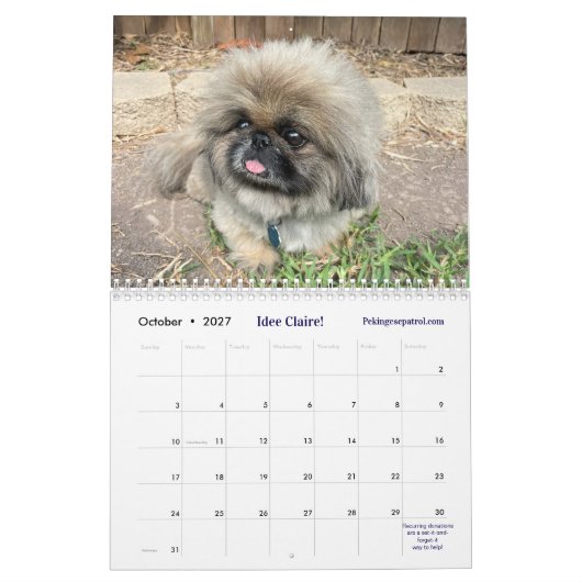2026 Liz E.'s Pekingese Calendar カレンダー (10月 2027)