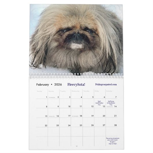 2026 Liz E.'s Pekingese Calendar カレンダー (2月 2026)