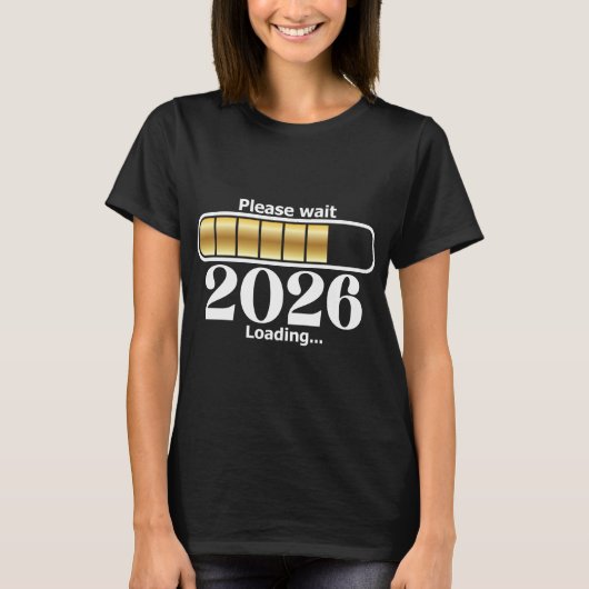 2026 Loading Gold Black Happy New Year Tシャツ (正面)
