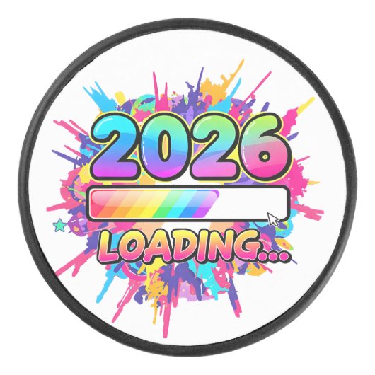 2026 Loading... Progress Bar Sticker アイスホッケーパック (正面)