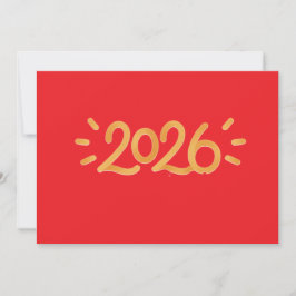 2026 Lunar New Year Party Invitation - Red and Gol 招待状