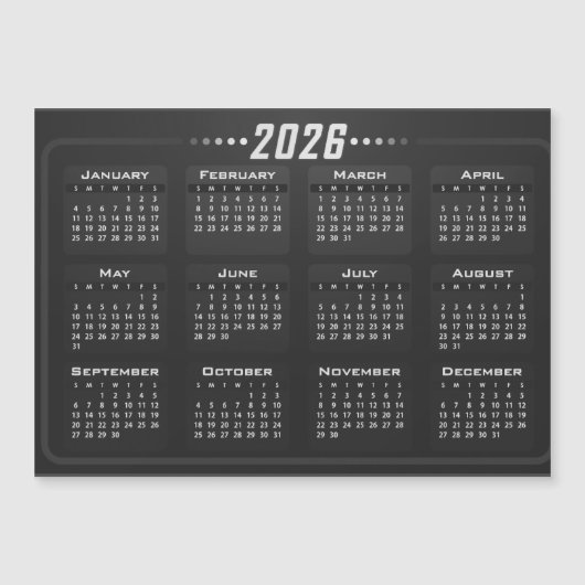 2026 Magnet Calendar Black and White (正面)