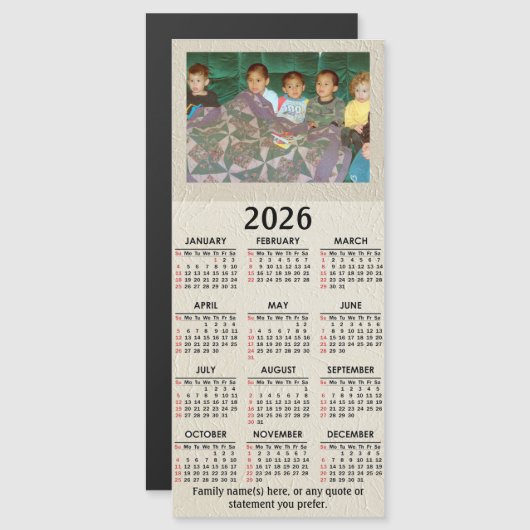 2026 Magnetic Calendar with Your Photo and text (正面/裏面)