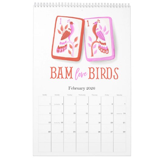 2026 Mahjong Time Wall  カレンダー (2月 2026)