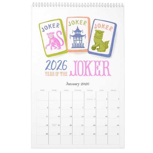 2026 Mahjong Time Wall  カレンダー (1月 2026)