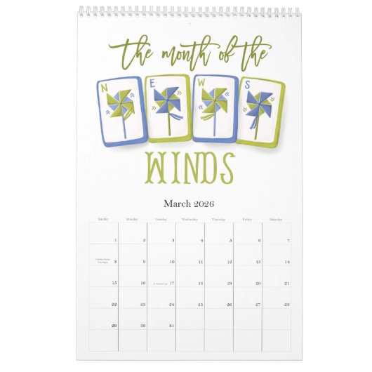 2026 Mahjong Time Wall  カレンダー (3月 2026)