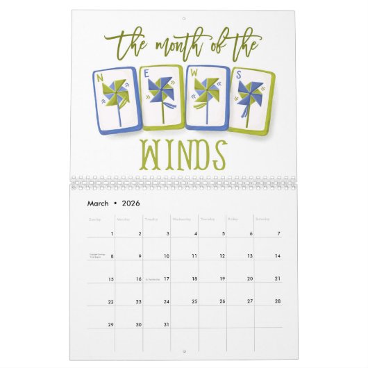 2026 Mahjong Time Wall Calendar カレンダー (3月 2026)