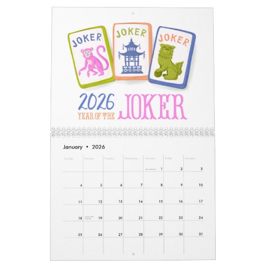 2026 Mahjong Time Wall Calendar カレンダー (1月 2026)