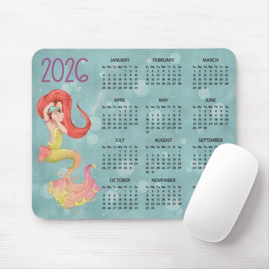 2026 Mermaid Desk Calendar Mouse Pad マウスパッド (マウス)