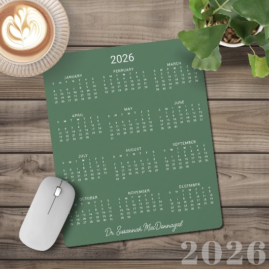2026 Minimalist Modern Sage Green Desk Calendar マウスパッド