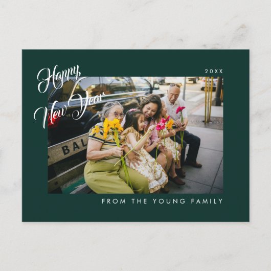 2026 Minimalist Modern Script Green Photo ポストカード (正面)