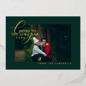 2026 Minimalist Modern Script Green Photo 箔シーズンカード (正面)