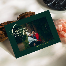 2026 Minimalist Modern Script Green Photo 箔シーズンカード