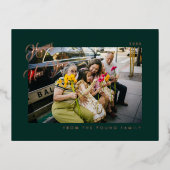 2026 Minimalist Modern Script Green Photo 箔シーズンポストカード (正面)