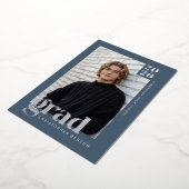 2026 Modern Blue 4 Photo Graduation Silver 箔招待状 (回転した状態)