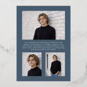 2026 Modern Blue 4 Photo Graduation Silver 箔招待状 (裏面)