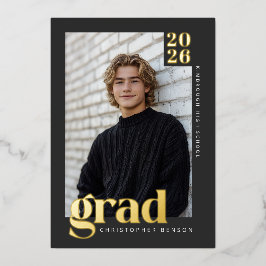 2026 Modern Charcoal 4 Photo Graduation Gold 箔招待状