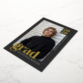 2026 Modern Charcoal 4 Photo Graduation Gold 箔招待状 (回転した状態)