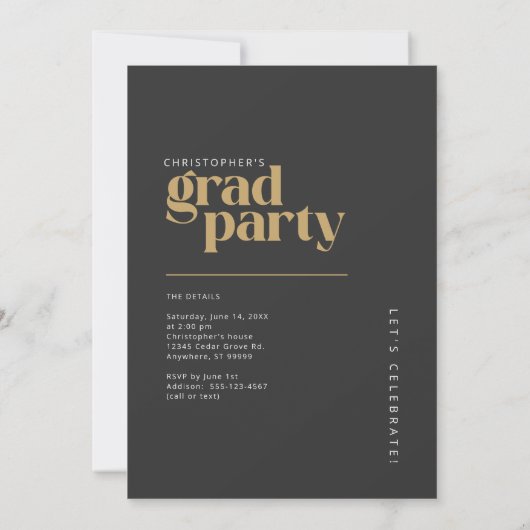 2026 Modern Charcoal Gold Graduation Party 招待状 (裏面)