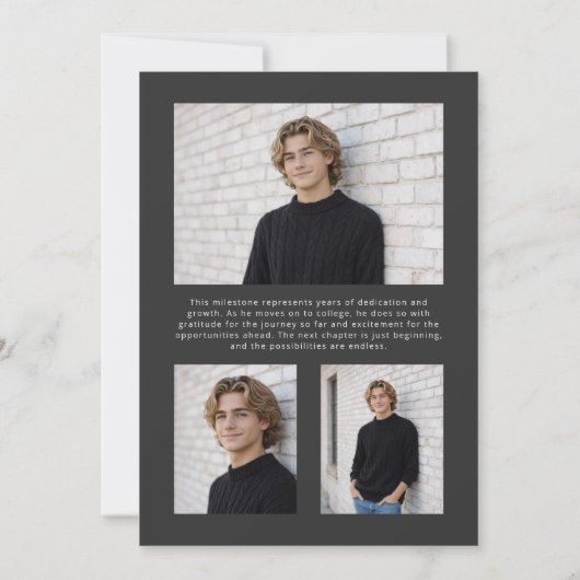 2026 Modern Charcoal & Warm Gold Graduation 招待状 (裏面)