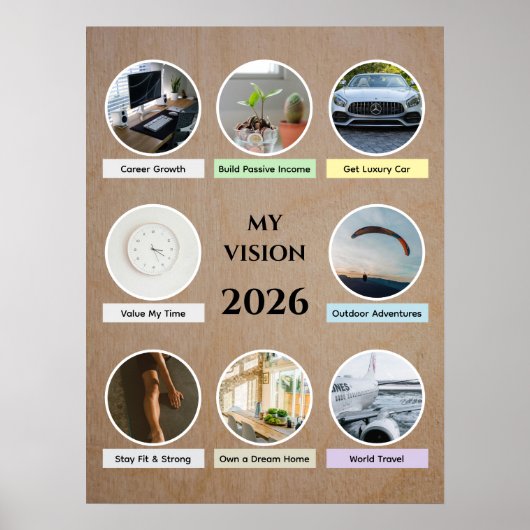 2026 Modern Circle Photo Vision Board Poster ポスター (正面)