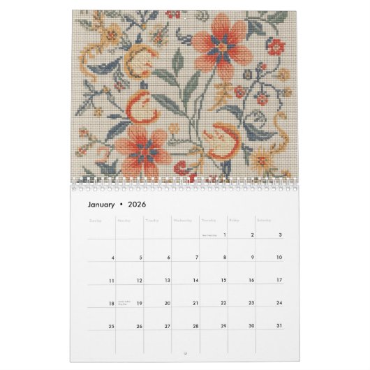 2026 Modern Cross Stitch Art | Aesthetic カレンダー (1月 2026)