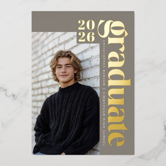 2026 Modern Graduate 4 Photo Graduation Gold 箔招待状 (正面)
