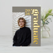 2026 Modern Graduate 4 Photo Graduation Gold 箔招待状 (立ち正面)