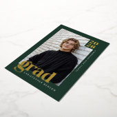 2026 Modern Green 4 Photo Graduation Gold 箔招待状 (回転した状態)