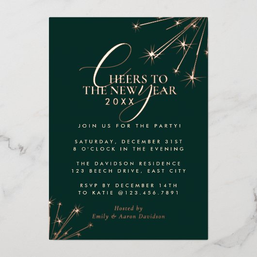 2026 Modern Minimal Classic Typography New Years 箔招待状 (正面)