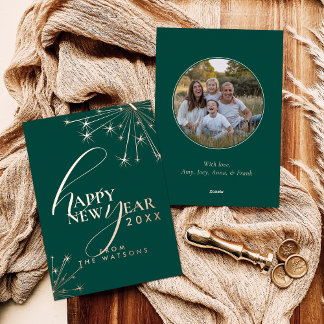 2026 Modern Minimal Photopop Teal Typography 箔シーズンカード