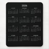 2026 Modern Minimalist Black Calendar マウスパッド (正面)