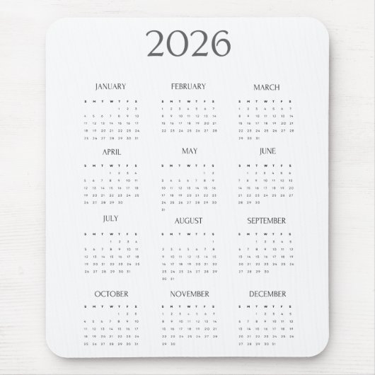 2026 Modern Minimalist Mini Calendar マウスパッド (正面)