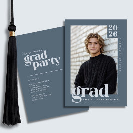 2026 Modern Slate Blue Graduation Party 招待状