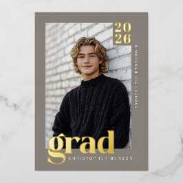2026 Modern Stone Gray 4 Photo Graduation Gold 箔招待状