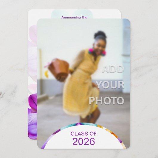 2026 Modern Stylish Graduation Photo Invitation 招待状 (正面/裏面)