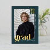 2026 Modern Teal Green 4 Photo Graduation Gold 箔招待状 (立ち正面)