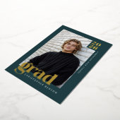 2026 Modern Teal Green 4 Photo Graduation Gold 箔招待状 (回転した状態)