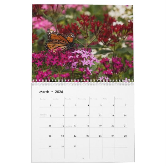 2026 Monarch Butterflies Calendar カレンダー (3月 2026)