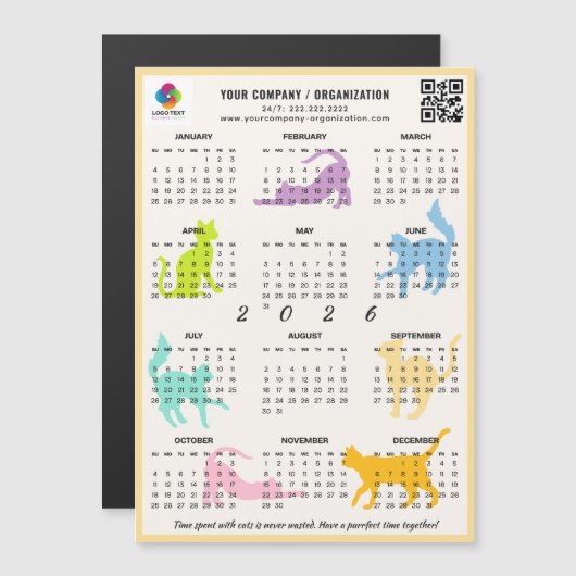 2026 Monthly Calendar Pastel Playful Cat Magnet (正面/裏面)