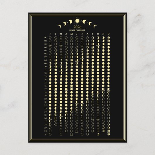 2026 Moon Phase Lunar Cycles Calendar Minimalist ポストカード (正面)