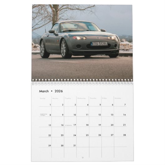 2026 MX-5 Miata Calendar カレンダー (3月 2026)